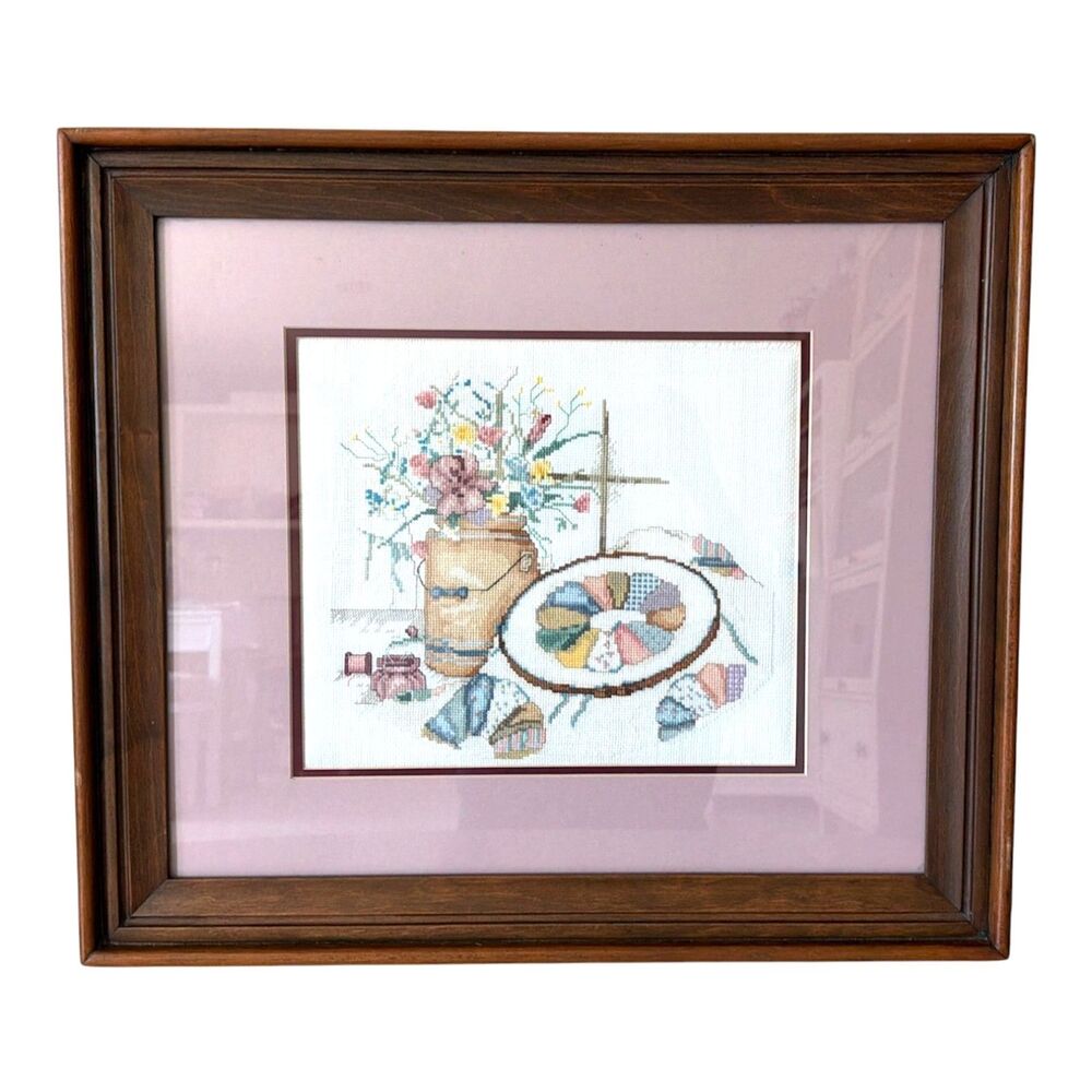 1988 Vintage Framed Cross Stitch Quilting Lessons by Paula Vaughan Leisure Arts